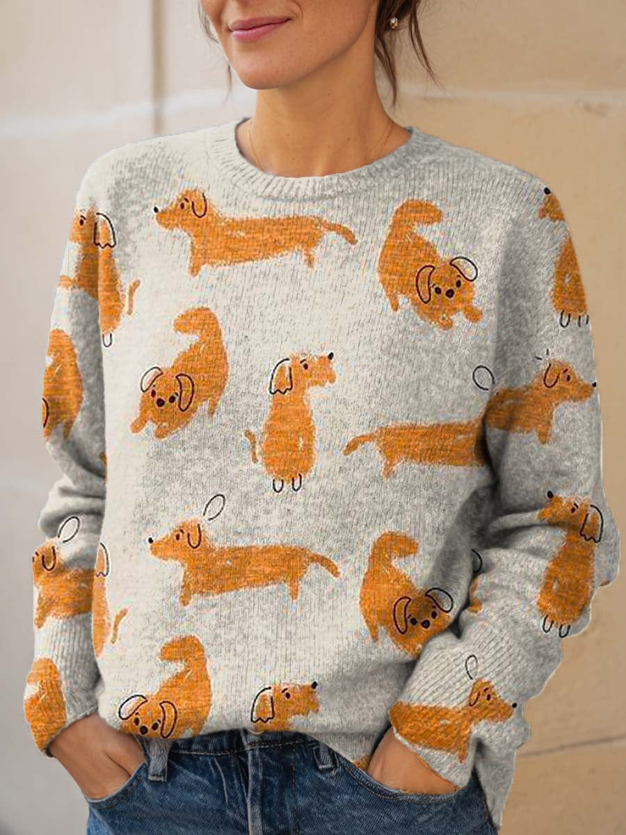 womens-lovely-dogs-art-print-knit-pullover-sweater