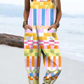 Women's Colorful Art Geometry Print Casual 100% Cotton Wide Leg Jumpsuit