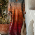 Women's Autumn Gradient Striped Art Print Dress