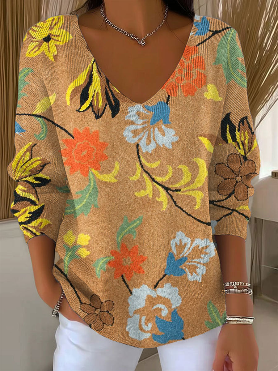 womens-vintage-flower-art-print-casual-pullover-sweater-0wru