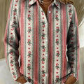 Women's Christmas-themed Stripes Printed Collared Sweater
