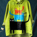 Women's Cat  Art Print Casual Cotton And Linen Shirt