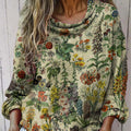 Women's Vintage Floral Art Print Casual Long Sleeve Comfortable Cotton Shirt