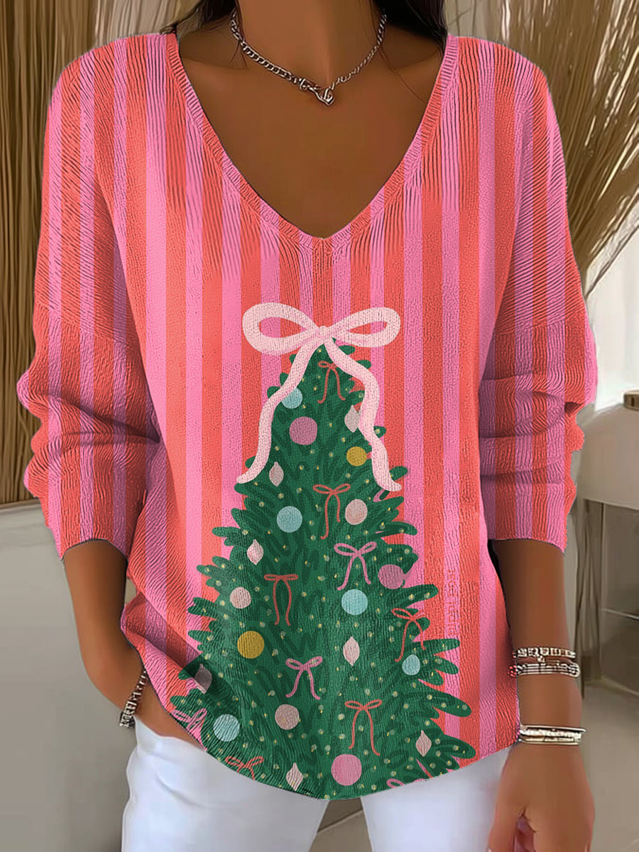 Women's Beautiful Winter Christmas Tree Gift Painting Art Print Casual Pullover Sweater