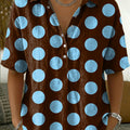 Artistic Polka-dot Print Short-sleeve Collared Shirt With Half-button Placket
