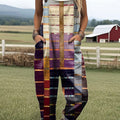 Women's  Vintage Abstract Geometric Art Print Casual 100% Cotton Wide Leg Jumpsuit