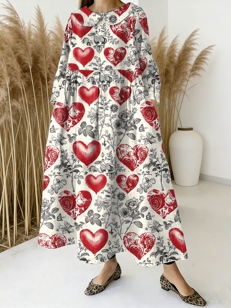 Women's Valentine's Day Love Art Print Casual Denim Dress