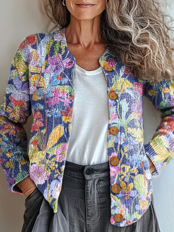 womens-retro-art-flowers-print-buttoned-cardigan-sweater