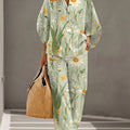 Women's Floral Print Casual Cotton-linen Two-piece Set