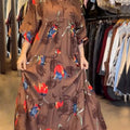 Women's Vintage Flower Print Shirt Midi Dress