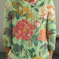 womens-vintage-large-flower-painting-art-print-casual-peter-pan-collar-3-4-sleeve-sweater