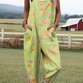 Women's Art Artistic Lawn Flowers Print Casual 100% Cotton Wide Leg Jumpsuit