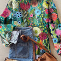 Pull à col roulé en maille à imprimé floral vintage pour femme 