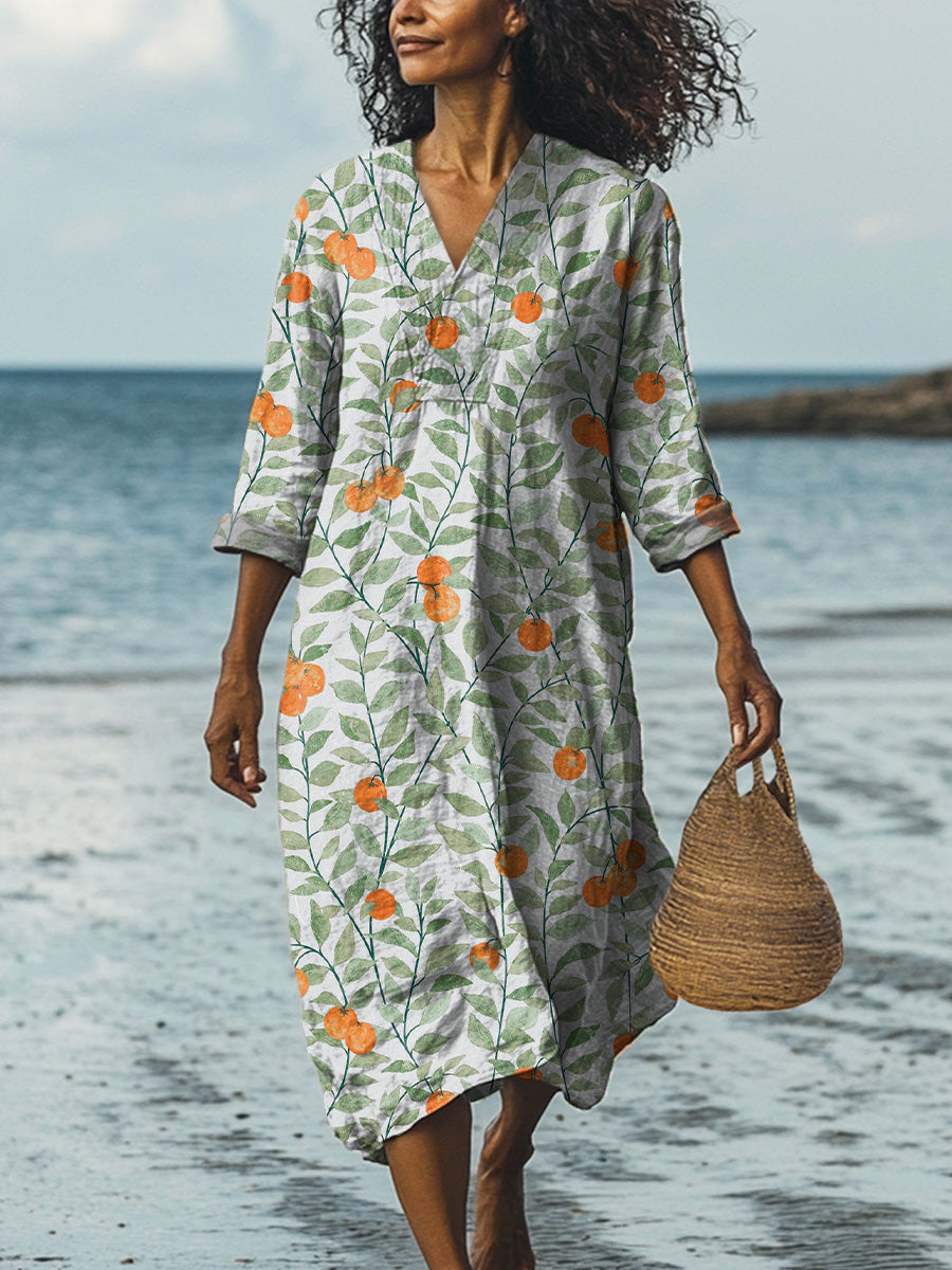 Summer Citrus Orange Pattern Printed Women's Dress