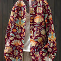 Women's Vintage Floral Art Print Casual Cotton And Linen Shirt