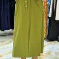 Women's Solid Color Elastic Waist Decorative Button Casual Pocket Cotton and Linen Skirt