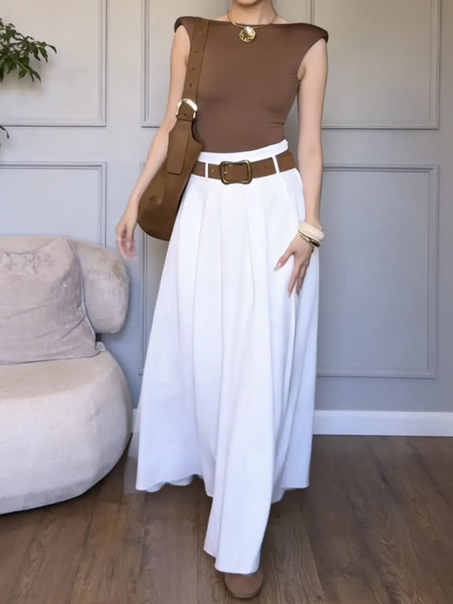 Women's Comfortable Loose Sleeveless Top + White Skirt Cotton Two-piece Set