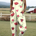 Women's Lovely Floral Insects Art Print Casual 100% Cotton Wide Leg Jumpsuit