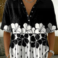 Women's Retro Color-block Printed Cotton-linen Short-sleeve Shirt