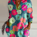 Women's Flowers Art Print Casual Cotton Shirt