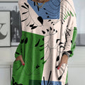 Women's Color Block Leaves Print Casual Long Sleeve Comfortable Cotton Shirt