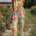 Women's  Vintage Abstract Geometric Art Print Casual 100% Cotton Wide Leg Jumpsuit