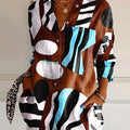 Women's Vintage Irregular Geometric Line Art Print Casual Cotton Shirt