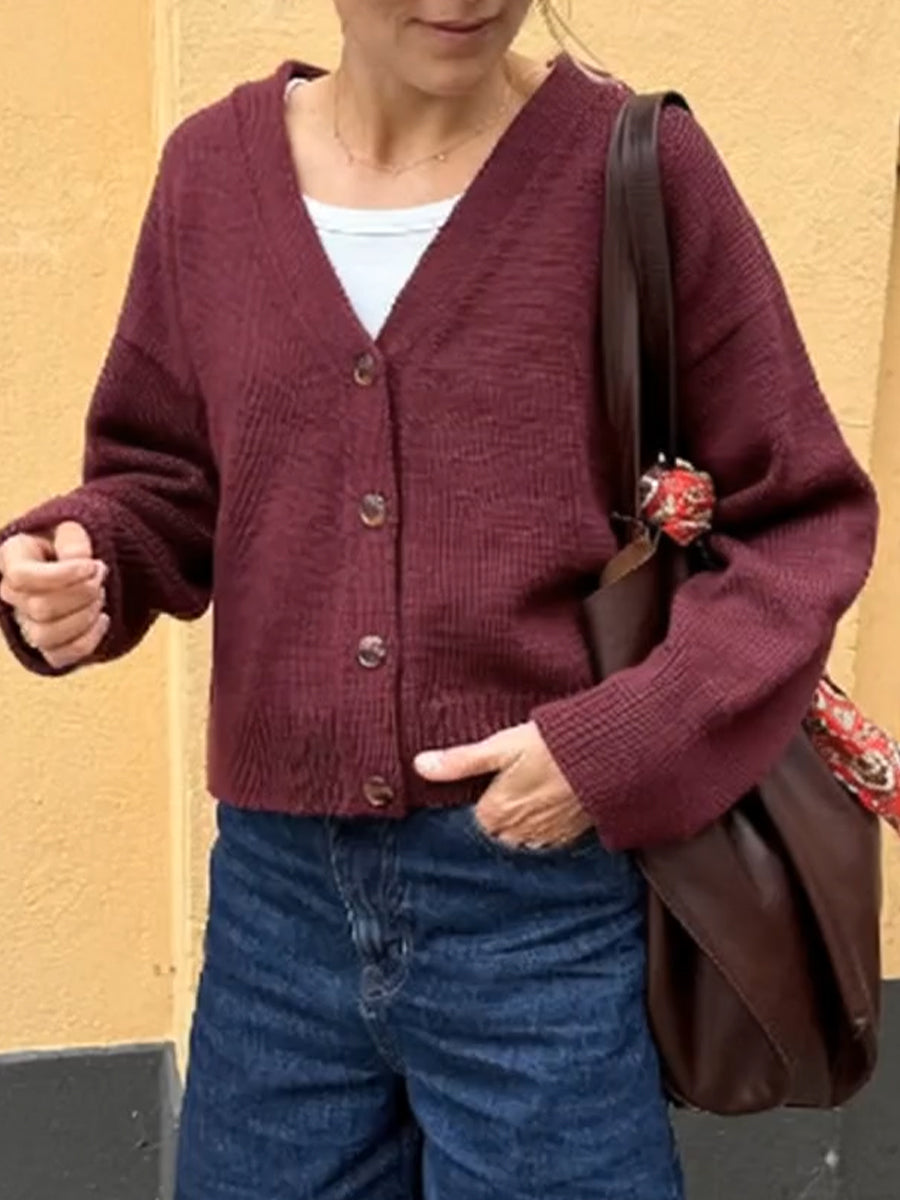 Women's Wool V-neck Long-sleeved Knitted Cardigan