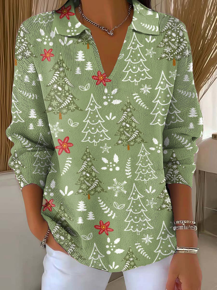 Women's Christmas Tree Art Printed Casual Sweater