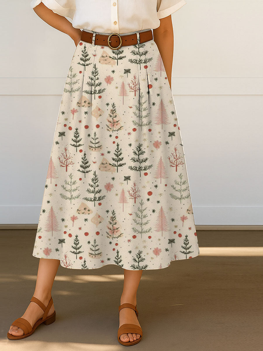 Women's Christmas Tree Pattern Art Print Casual Cotton Skirt
