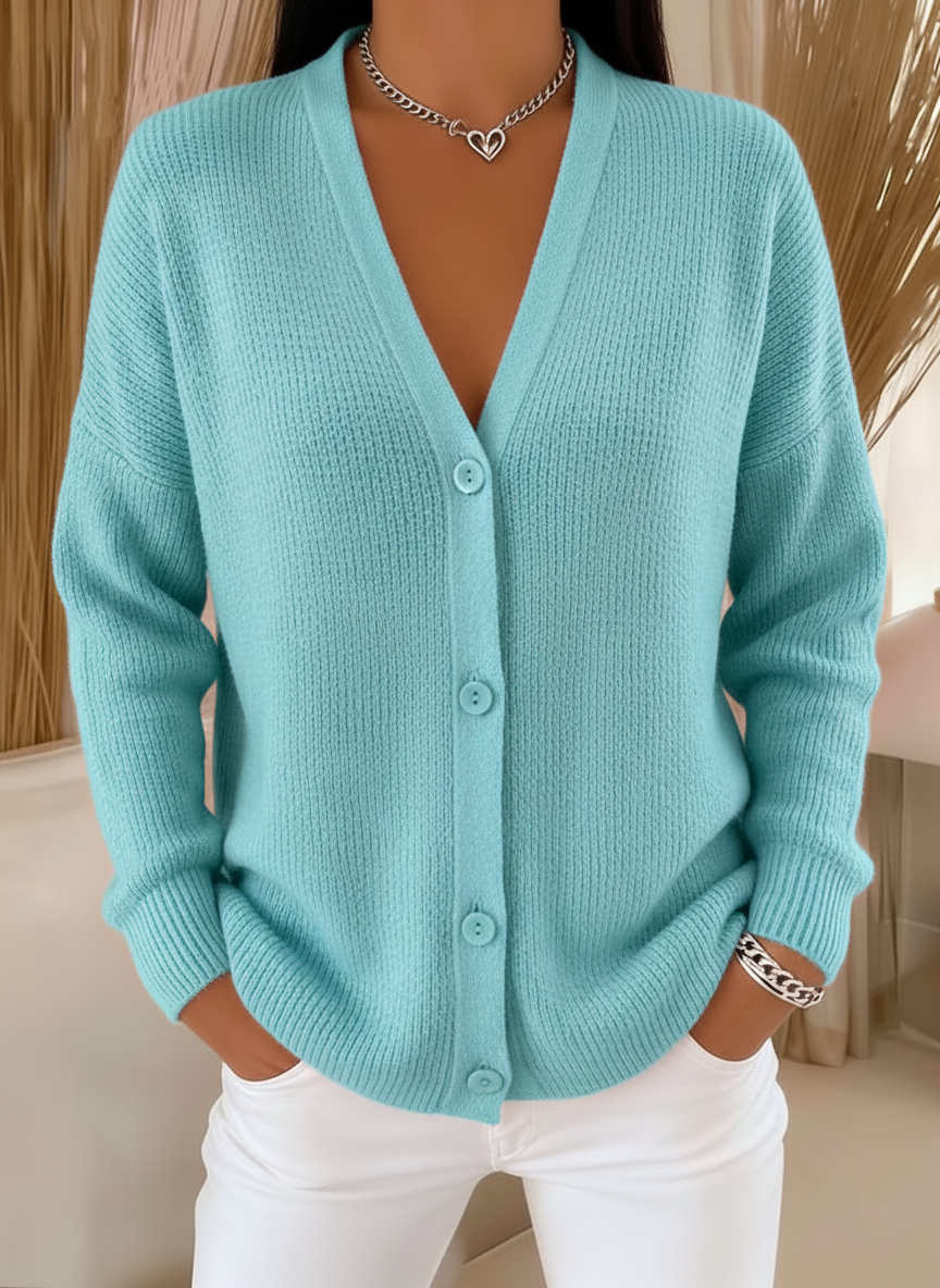 Casual Solid Color V-neck Button Cardigan Sweater