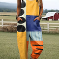 Women's Fashion Color Block Art Print Casual 100% Cotton Wide Leg Jumpsuit
