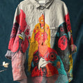 Women's Vintage Hand Painted Chicks Print Casual Cotton And Linen Shirt