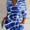 Women's Retro simple hand-painted lines Art Print Casual Cotton Shirt