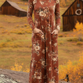 Women's Soft Floral Print Pocket Stretch Dress Caramel