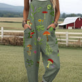 Women's  Forest Botanical Library Vintage Art Print Casual 100% Cotton Wide Leg Jumpsuit