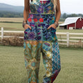 Women's  Patchwork Floral Art Print Casual 100% Cotton Wide Leg Jumpsuit