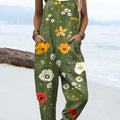Damen-Jumpsuit mit Vintage-Blumenmuster, lässig, aus 100 % Baumwolle, weites Bein 