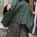 Women's Lapel Batwing Sleeve Casual Loose Cotton Shirt