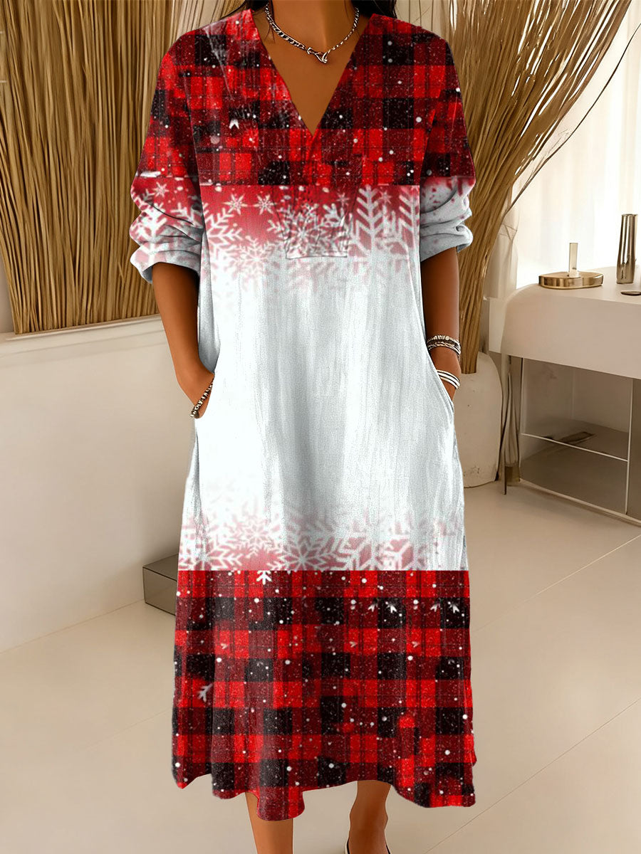 Women's Vintage Christmas Art Print Dress