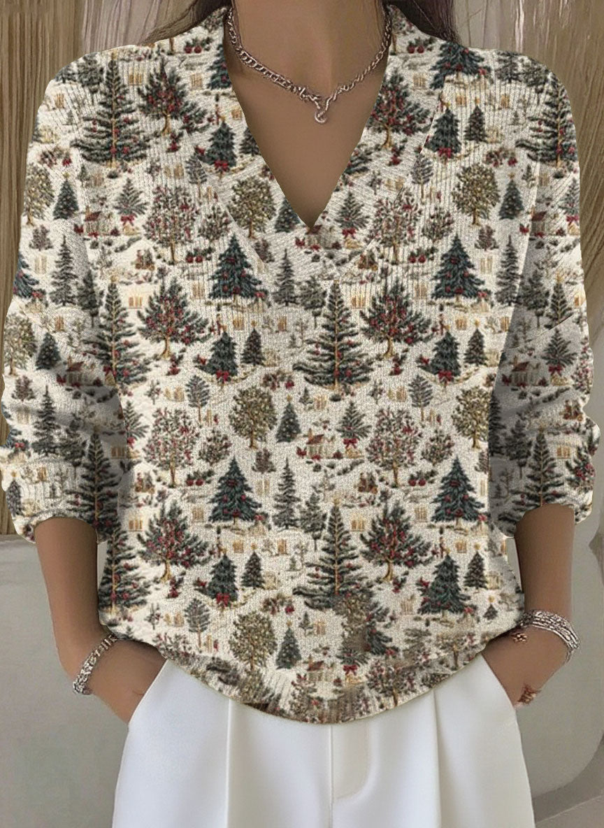 Vintage Christmas Art Print Buttoned Cardigan Sweater