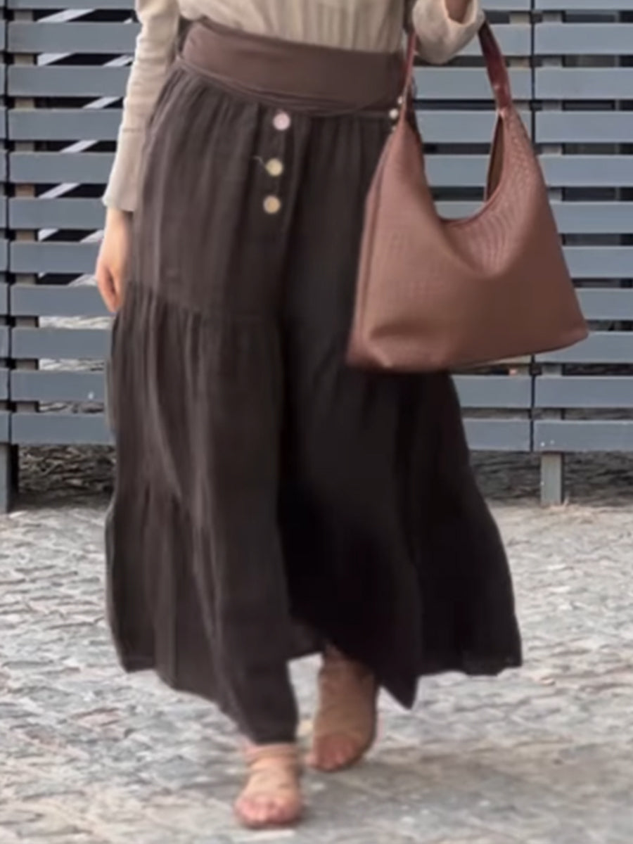 Women's Cotton and Linen Pocket Skirt