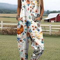 Women's Lovely Chicken Pattern Art Print Casual 100% Cotton Wide Leg Jumpsuit