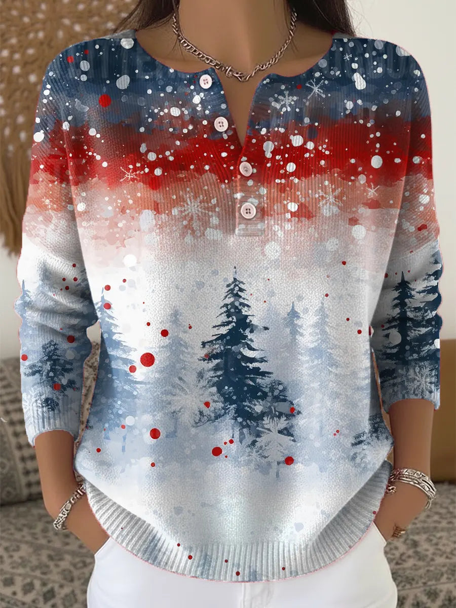 Vintage Christmas Tree  Art Print Buttoned Cardigan Sweater