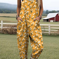 Women's Lovely Flowers Art Print Casual 100% Cotton Wide Leg Jumpsuit