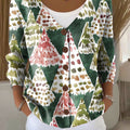 Christmas Tree Print Buttoned V-neck Cardigan Sweater