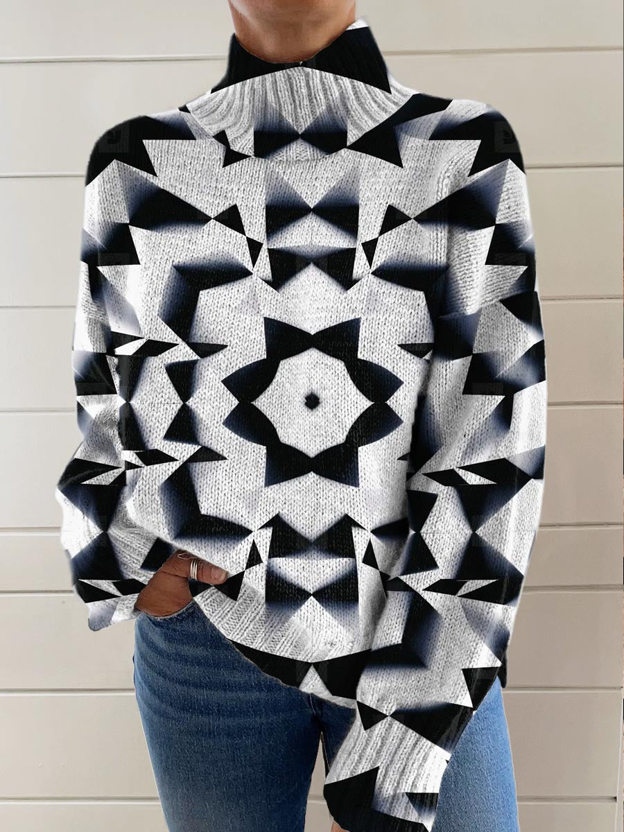 womens-art-abstract-geometry-print-knit-turtleneck-pullover-sweater