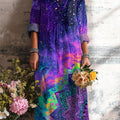 Women's Abstract Geometric Floral Purple Painting Art Print Dress
