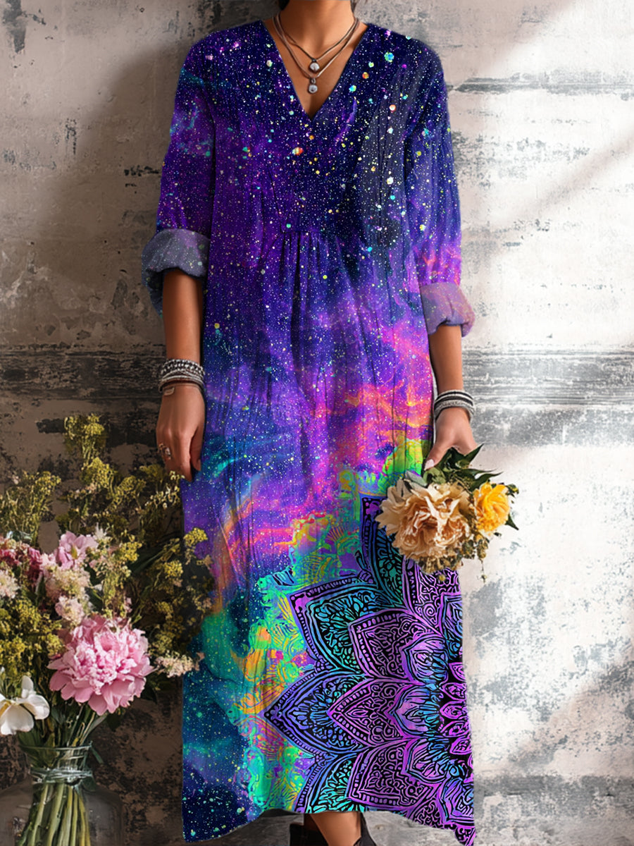 Women's Abstract Geometric Floral Purple Painting Art Print Dress