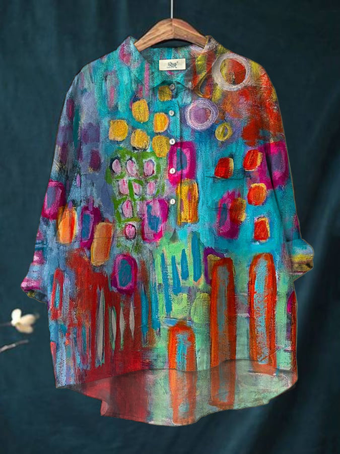 Women's Retro Colorful Geometric Print Casual Shirt